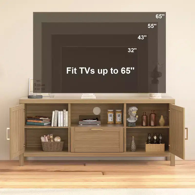 Mobile TV da fattoria per TV da 65'', Centro di intrattenimento da 59 pollici con spazio di archiviazione, Consolle multimediale moderna in legno di grandi dimensioni con 2 armadietti a porte, Ripiani regolabili