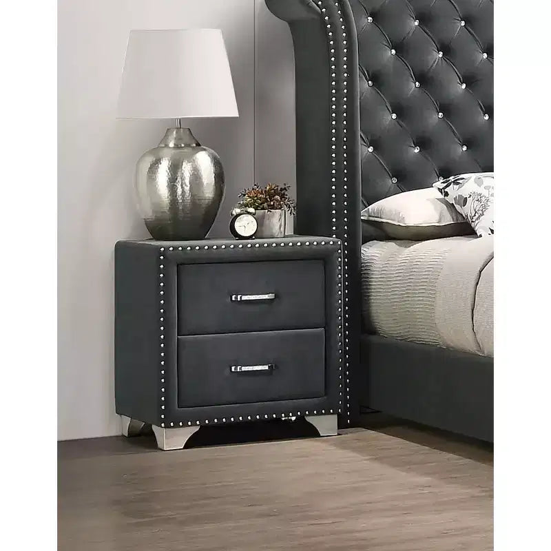 Comodino Melody imbottito a 2 cassetti, grigio