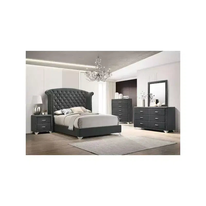 Comodino Melody imbottito a 2 cassetti, grigio
