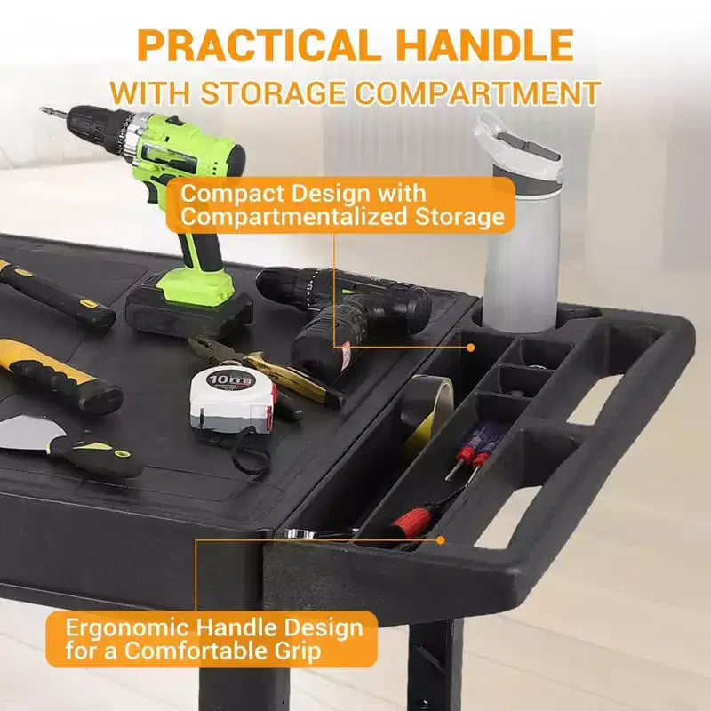 Carrello di servizio - Grande in plastica resistente con piano piatto (45,8 x 25 pollici), a 2 ripiani con ruote girevoli a 360° (2 con freno), capacità 250 kg, nero