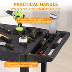 Carrello di servizio - Grande in plastica resistente con piano piatto (45,8 x 25 pollici), a 2 ripiani con ruote girevoli a 360° (2 con freno), capacità 250 kg, nero