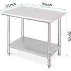 Tavolo da preparazione in acciaio inossidabile NSF Acekool 36 con 2 ripiani, workstation commerciale per uso in cucina, garage e ristorante