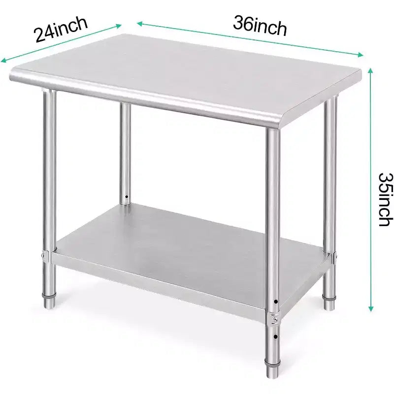 Tavolo da preparazione in acciaio inossidabile NSF Acekool 36 con 2 ripiani, workstation commerciale per uso in cucina, garage e ristorante