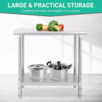 Acekool 36 NSF Stainless Steel Prep Table  2-Tier Commercial Workstation for Kitchen, Garage & Restaurant Use