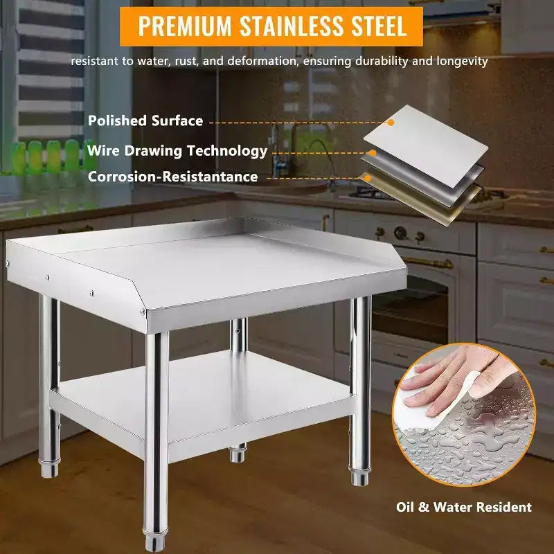 Acekool 48 Supporto per grill in acciaio inox Tavolo commerciale da 1000 libbre con gambe regolabili e deflettore di sicurezza