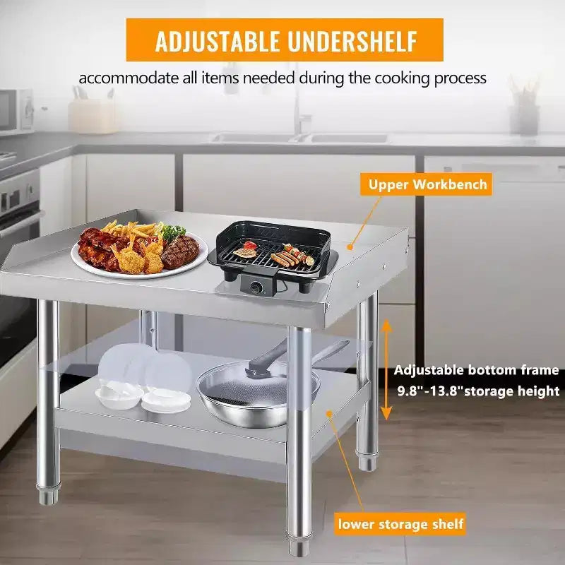 Acekool 48 Supporto per grill in acciaio inox Tavolo commerciale da 1000 libbre con gambe regolabili e deflettore di sicurezza