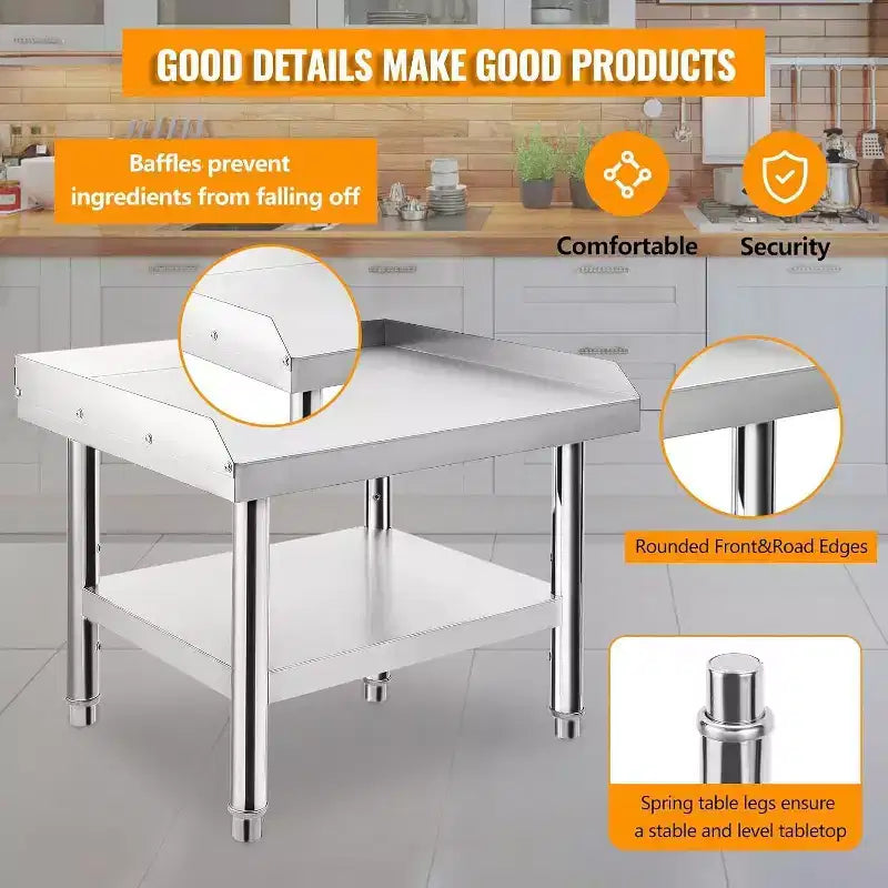 Acekool 48 Supporto per grill in acciaio inox Tavolo commerciale da 1000 libbre con gambe regolabili e deflettore di sicurezza