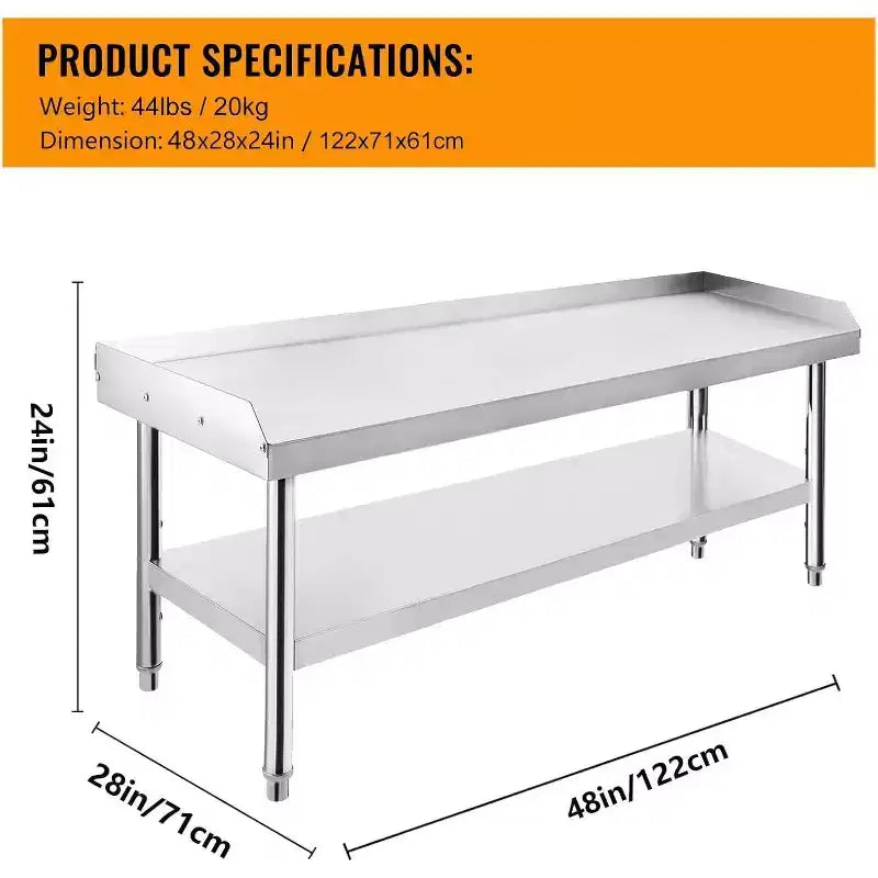 Acekool 48 Supporto per grill in acciaio inox Tavolo commerciale da 1000 libbre con gambe regolabili e deflettore di sicurezza