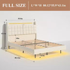 Struttura letto flottante con luce LED e stazione di ricarica, letto a piattaforma imbottito, dimensioni matrimoniale/queen/king con testiera, nessuna rete a molle richiesta, beige