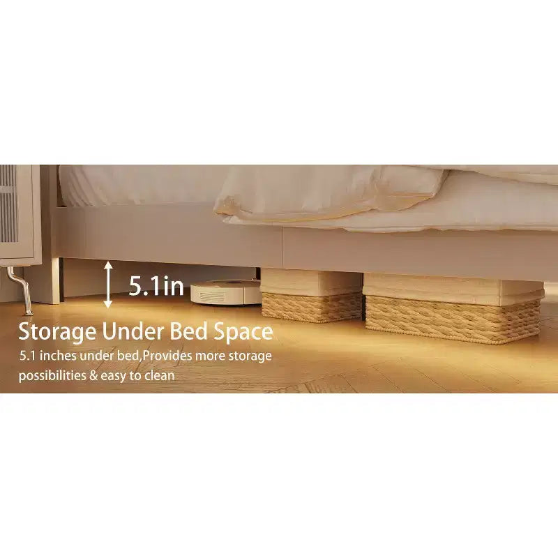 Struttura letto flottante con luce LED e stazione di ricarica, letto a piattaforma imbottito, dimensioni matrimoniale/queen/king con testiera, nessuna rete a molle richiesta, beige