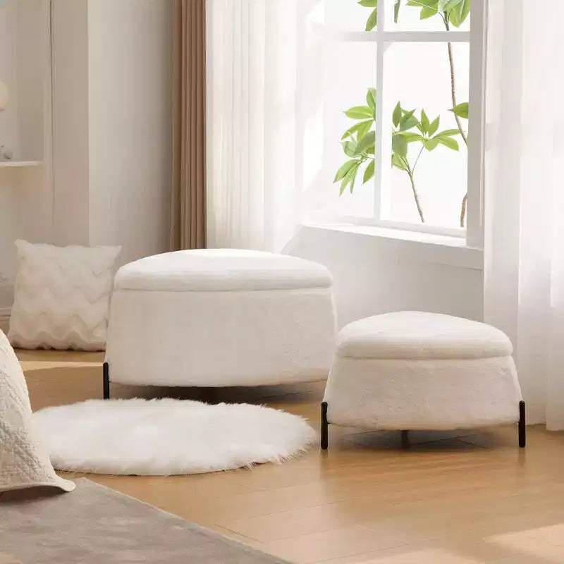 Storage Ottoman Bench Set of 2, Upholstered Foot Rest Ottoman with Storage, Coffee Side Table With Reversible Lid for Living Room Bedroom Entryway
