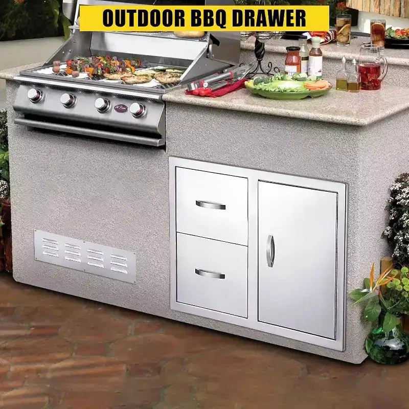 Acekool 33 Outdoor Kitchen Storage - Stainless Steel Drawer Combo with Paper Towel Holder for BBQ Stations