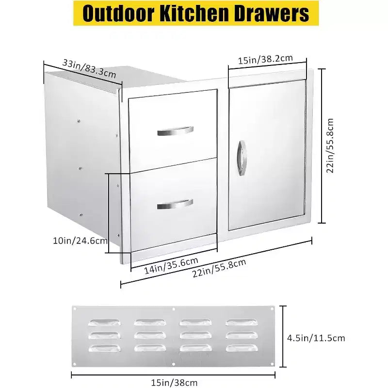 Acekool 33 Mobile per Cucina Esterna - Cassettiera Combinata in Acciaio Inox con Porta Rotolo di Carta per Postazioni Barbecue