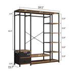 Armadio Aperto Karl con Pannello di Truciolato Marrone Vintage e Struttura in Ferro Nero 150x40x180 cm