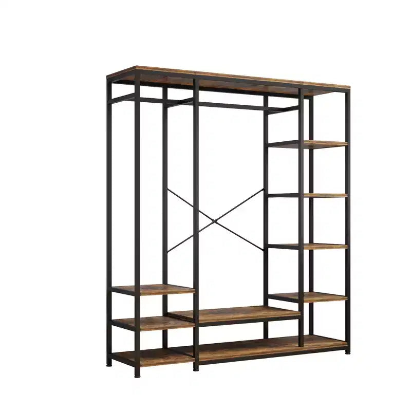 Armadio Aperto Karl con Pannello di Truciolato Marrone Vintage e Struttura in Ferro Nero 150x40x180 cm