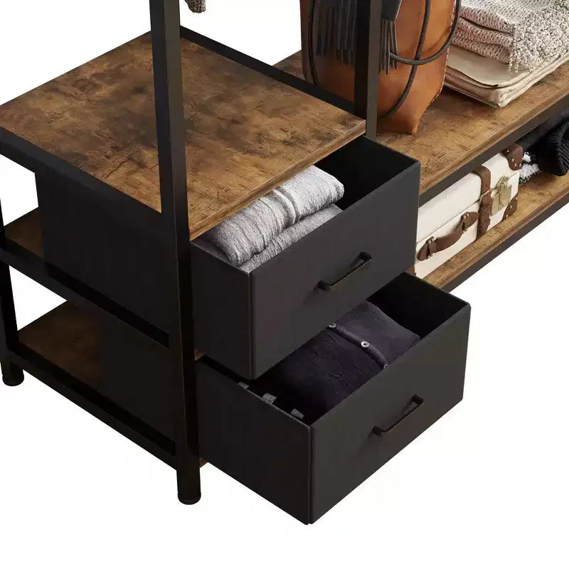 Armadio Aperto Karl con Pannello di Truciolato Marrone Vintage e Struttura in Ferro Nero 150x40x180 cm