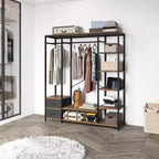 Armadio Aperto Karl con Pannello di Truciolato Marrone Vintage e Struttura in Ferro Nero 150x40x180 cm