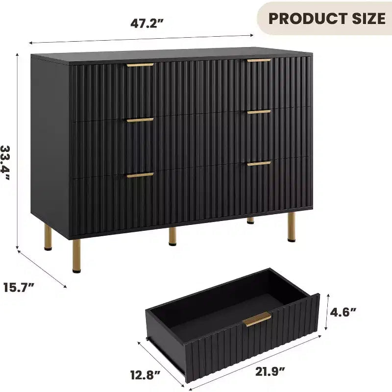 Coolmee Cassettiera a 6 cassetti per camera da letto, Comò moderno scanalato con cassetti profondi, Cassettiera doppia lunga e grande Porta TV per soggiorno, corridoio