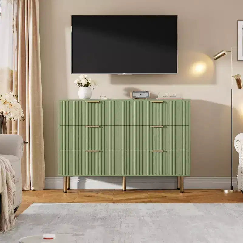Coolmee Cassettiera a 6 cassetti per camera da letto, Comò moderno scanalato con cassetti profondi, Cassettiera doppia lunga e grande Porta TV per soggiorno, corridoio