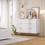 Coolmee Cassettiera a 6 cassetti per camera da letto, Comò moderno scanalato con cassetti profondi, Cassettiera doppia lunga e grande Porta TV per soggiorno, corridoio