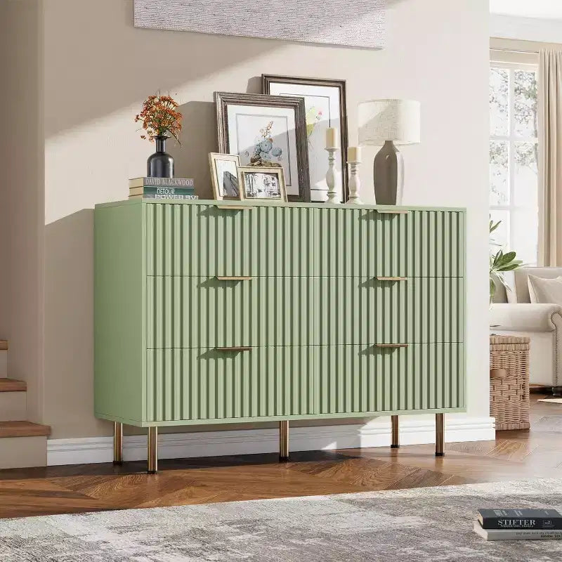 Coolmee Cassettiera a 6 cassetti per camera da letto, Comò moderno scanalato con cassetti profondi, Cassettiera doppia lunga e grande Porta TV per soggiorno, corridoio