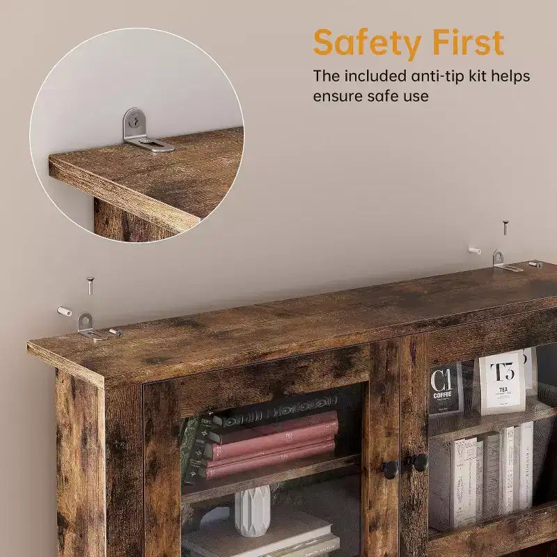 Dispensa da Cucina con Supporto per Microonde e Angolo Caffè, Madia Indipendente con Cassetti, Ante e Ripiani Regolabili
