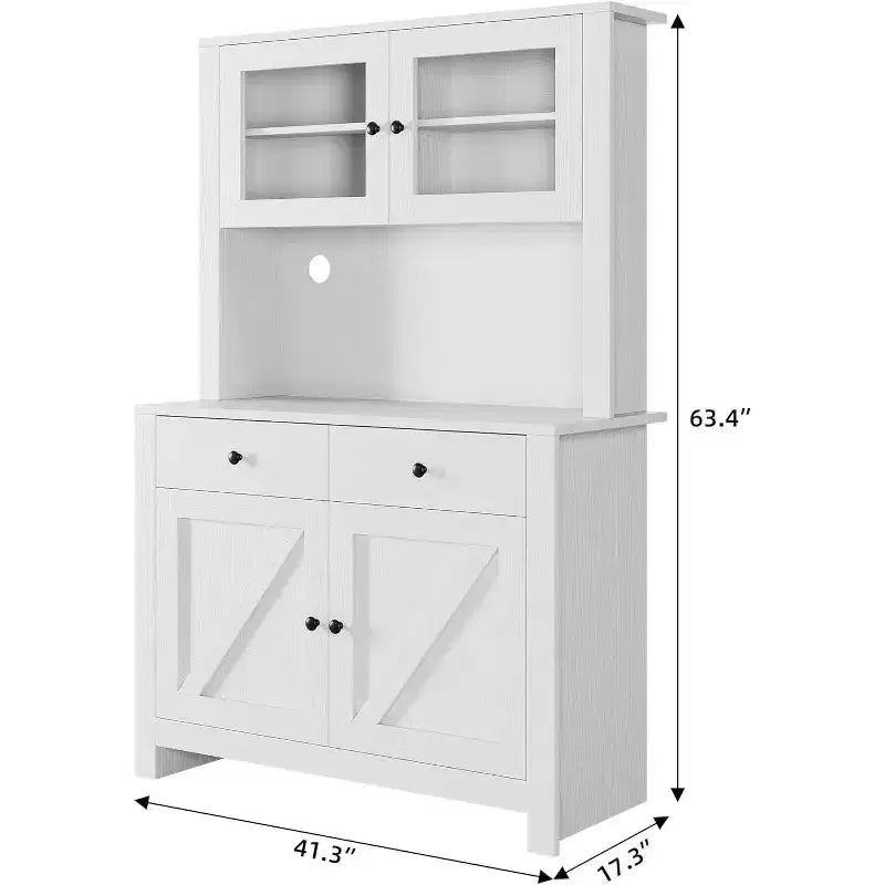 Dispensa da Cucina con Supporto per Microonde e Angolo Caffè, Madia Indipendente con Cassetti, Ante e Ripiani Regolabili
