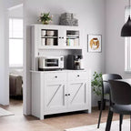 Dispensa da Cucina con Supporto per Microonde e Angolo Caffè, Madia Indipendente con Cassetti, Ante e Ripiani Regolabili