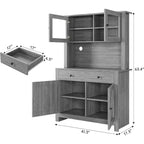 Dispensa da Cucina con Supporto per Microonde e Angolo Caffè, Madia Indipendente con Cassetti, Ante e Ripiani Regolabili