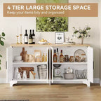 Mobile credenza buffet a 4 ante, mobile contenitore in rattan naturale, credenza boho per ingresso, stazione caffè per sala da pranzo