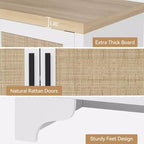 Mobile credenza buffet a 4 ante, mobile contenitore in rattan naturale, credenza boho per ingresso, stazione caffè per sala da pranzo