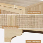 Mobile credenza buffet a 4 ante, mobile contenitore in rattan naturale, credenza boho per ingresso, stazione caffè per sala da pranzo
