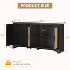 Mobile credenza buffet a 4 ante, mobile contenitore in rattan naturale, credenza boho per ingresso, stazione caffè per sala da pranzo