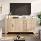 Mobile credenza buffet a 4 ante, mobile contenitore in rattan naturale, credenza boho per ingresso, stazione caffè per sala da pranzo