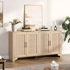 Mobile credenza buffet a 4 ante, mobile contenitore in rattan naturale, credenza boho per ingresso, stazione caffè per sala da pranzo