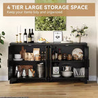 Mobile credenza buffet a 4 ante, mobile contenitore in rattan naturale, credenza boho per ingresso, stazione caffè per sala da pranzo