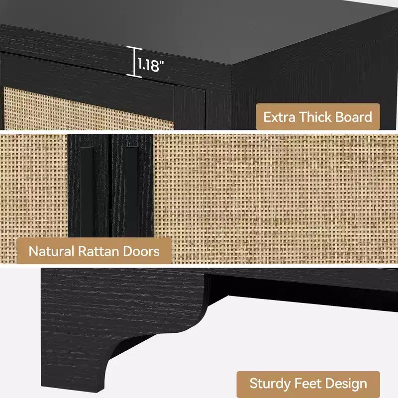 Mobile credenza buffet a 4 ante, mobile contenitore in rattan naturale, credenza boho per ingresso, stazione caffè per sala da pranzo