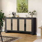 Mobile credenza buffet a 4 ante, mobile contenitore in rattan naturale, credenza boho per ingresso, stazione caffè per sala da pranzo