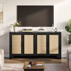 Mobile credenza buffet a 4 ante, mobile contenitore in rattan naturale, credenza boho per ingresso, stazione caffè per sala da pranzo