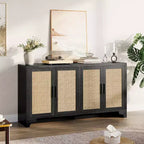 Mobile credenza buffet a 4 ante, mobile contenitore in rattan naturale, credenza boho per ingresso, stazione caffè per sala da pranzo