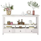 Tavolo da ingresso bianco a 4 strati, 3 cassetti e 3 scomparti in truciolare, 146,8 x 35,6 x 76,2 cm