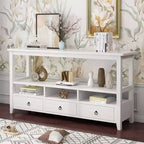 Tavolo da ingresso bianco a 4 strati, 3 cassetti e 3 scomparti in truciolare, 146,8 x 35,6 x 76,2 cm