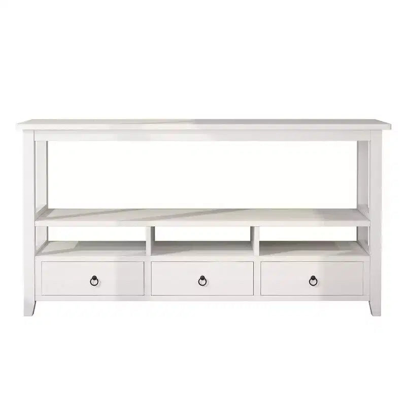 Tavolo da ingresso bianco a 4 strati, 3 cassetti e 3 scomparti in truciolare, 146,8 x 35,6 x 76,2 cm