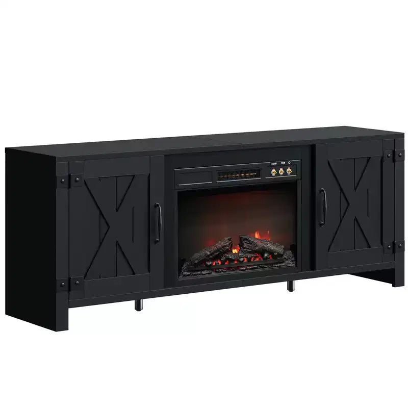 Mobile TV Bestier da 63" con caminetto per TV fino a 70", mobile da soggiorno con caminetto da 23" e ante a cascina in stile rustico