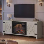 Mobile TV Bestier da 63" con caminetto per TV fino a 70", mobile da soggiorno con caminetto da 23" e ante a cascina in stile rustico