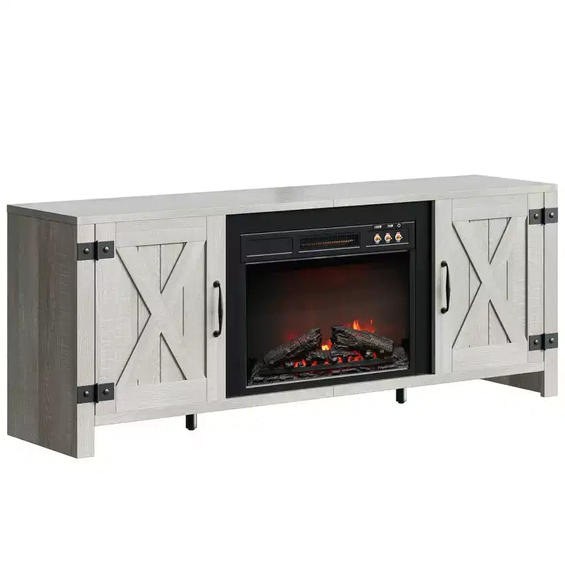 Mobile TV Bestier da 63" con caminetto per TV fino a 70", mobile da soggiorno con caminetto da 23" e ante a cascina in stile rustico