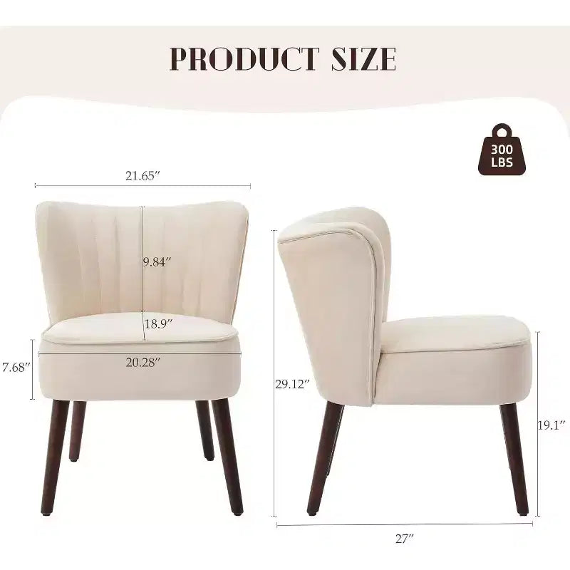 Poltrona Acekool Velvet Accent, moderna poltrona lounge con schienale alto e gambe in legno, trapuntatura verticale per soggiorno e camera da letto