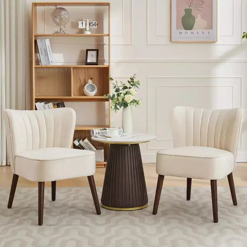 Poltrona Acekool Velvet Accent, moderna poltrona lounge con schienale alto e gambe in legno, trapuntatura verticale per soggiorno e camera da letto