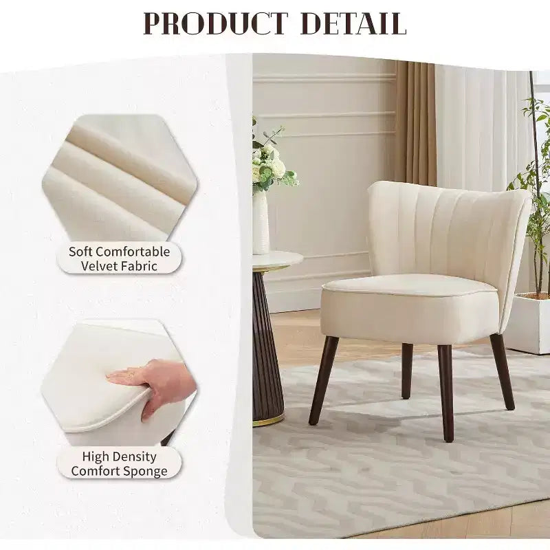 Poltrona Acekool Velvet Accent, moderna poltrona lounge con schienale alto e gambe in legno, trapuntatura verticale per soggiorno e camera da letto