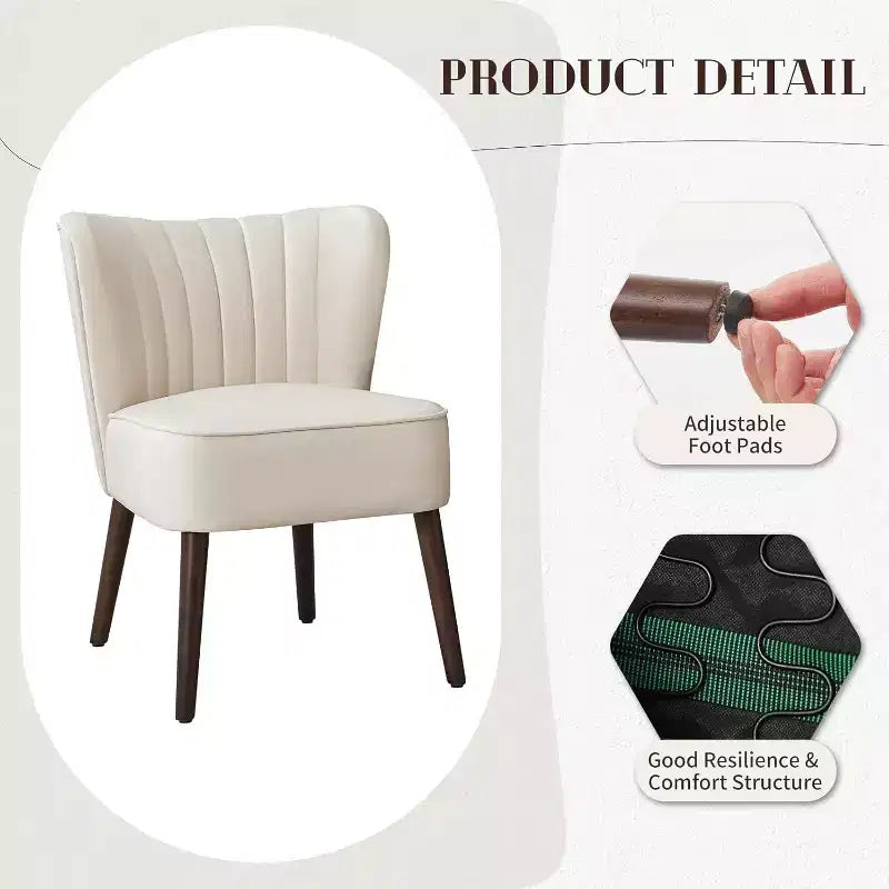 Poltrona Acekool Velvet Accent, moderna poltrona lounge con schienale alto e gambe in legno, trapuntatura verticale per soggiorno e camera da letto